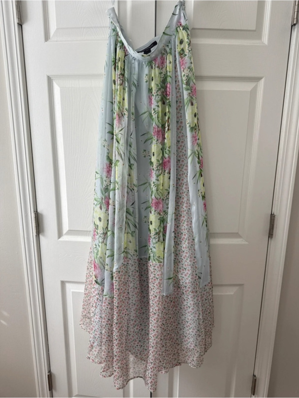 French Connection Floral Tiered Maxi Skirt - Light Blue & Pink